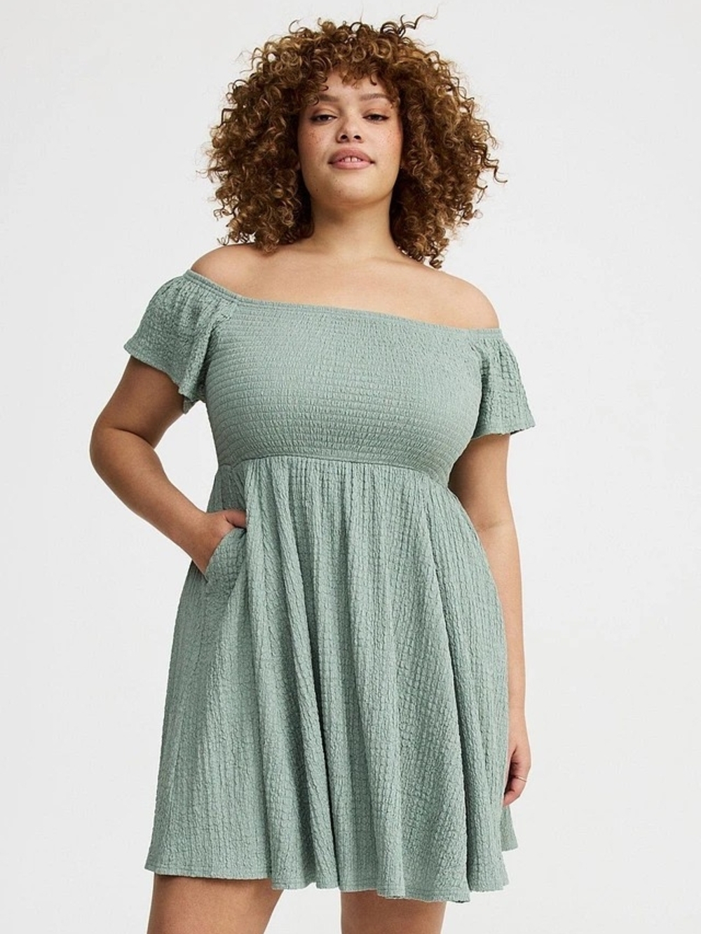 Torrid Midi Crinkle Poly Knit Off Shoulder Dress Size 2